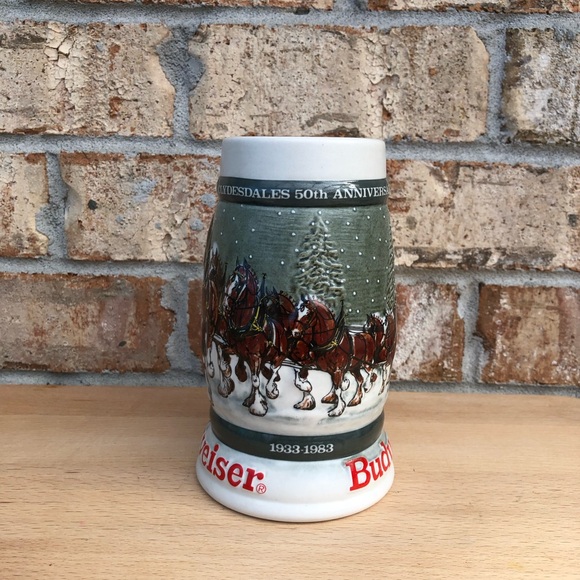 1982 BUDWEISER 50th Clydesdale’s Holiday Collectible Beer Stein Mug 1933-1983 - Picture 3 of 10